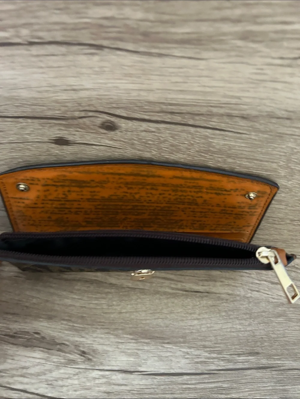 Tan and Black Patterned Wristlet Clutch